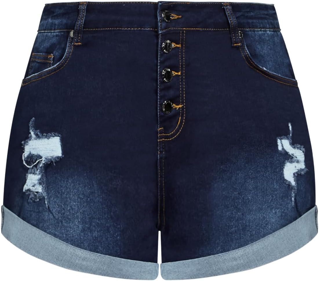 image:imageCity Chic Womens Plus Size Denim Distressed Detail Cuff ShortDark Denim