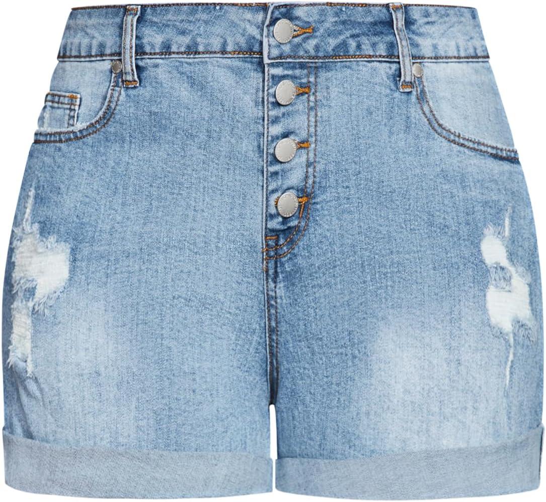 image:imageCity Chic Womens Plus Size Denim Distressed Detail Cuff ShortLight Denim