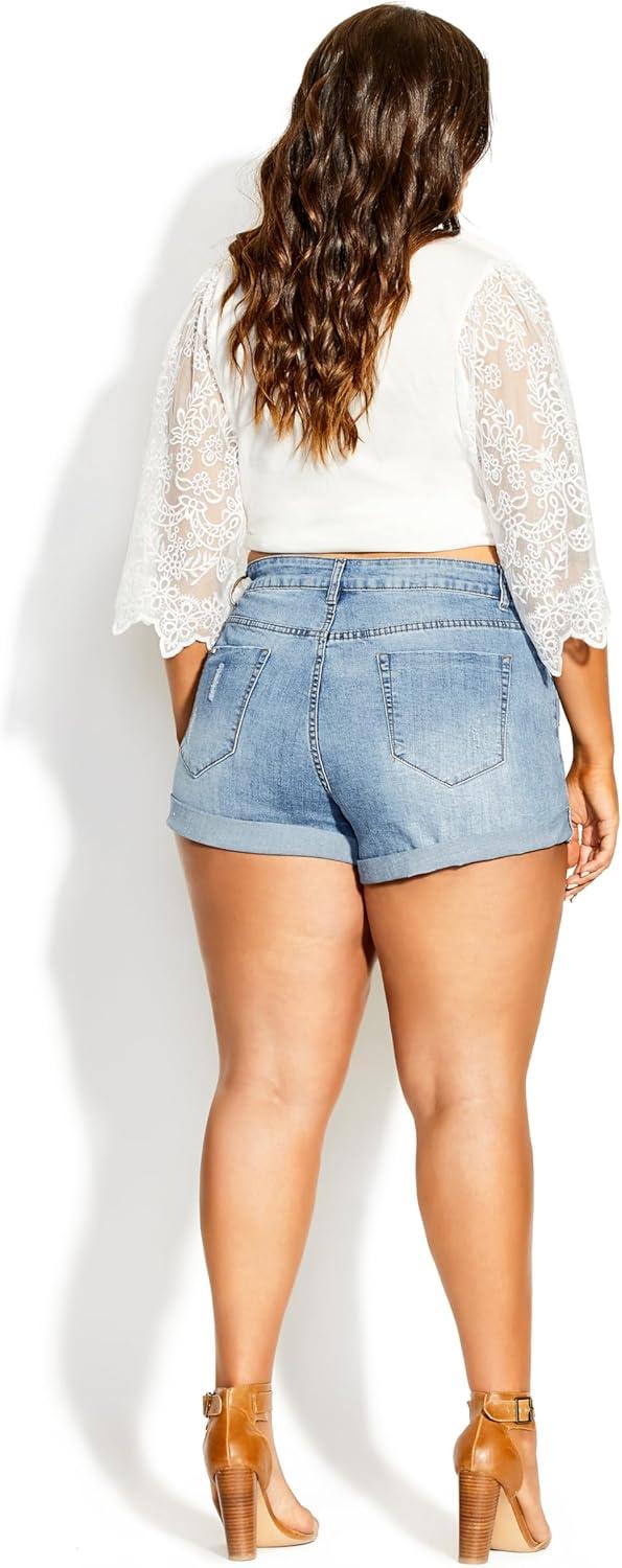 image:imageCity Chic Womens Plus Size Denim Distressed Detail Cuff ShortLight Denim