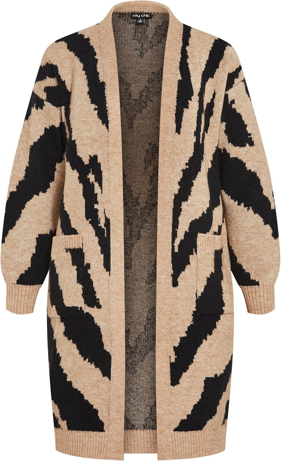image:imageCity Chic Womens Plus Size Earn Your Stripes CardiganBlackIvory