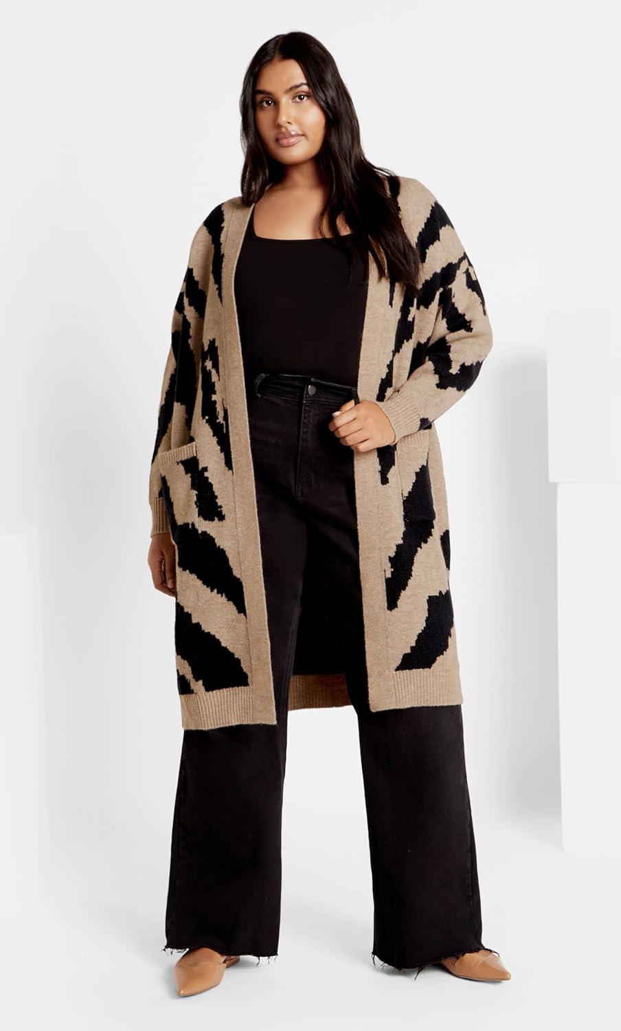 image:imageCity Chic Womens Plus Size Earn Your Stripes CardiganBlackIvory