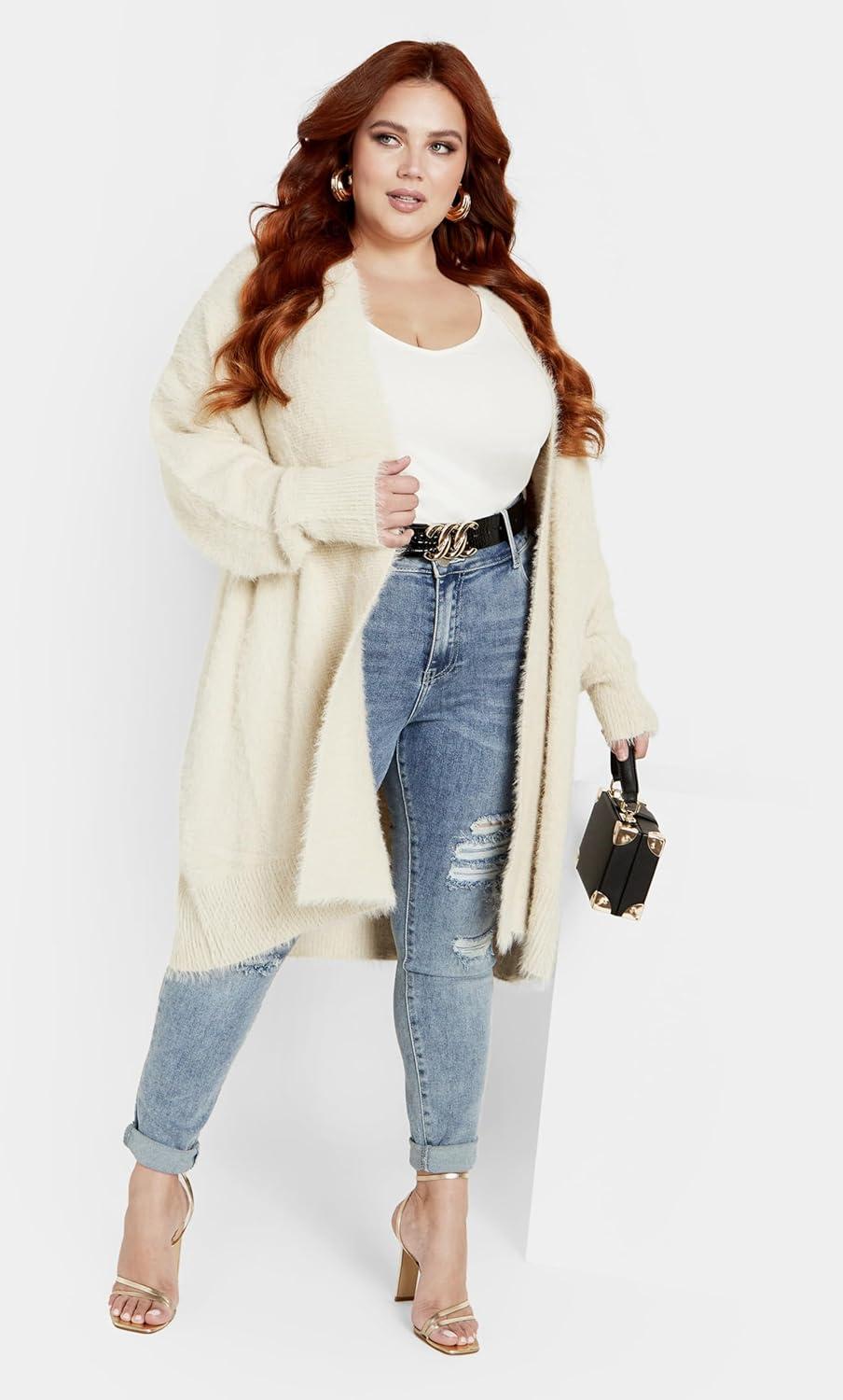 image:imageCity Chic Womens Plus Size Fluffy CardiganCream