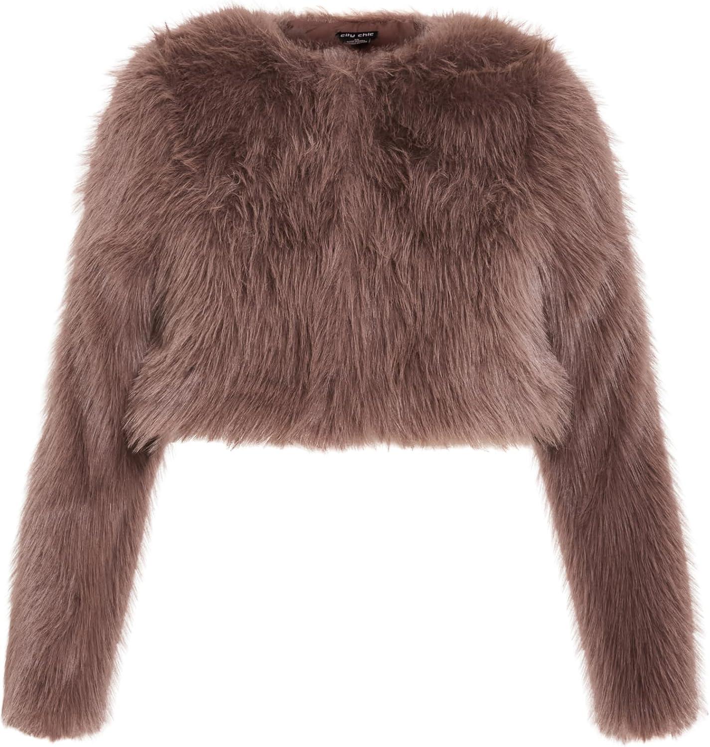 image:imageCity Chic Womens Plus Size Jacket Angelica Faux Fur CropTruffle