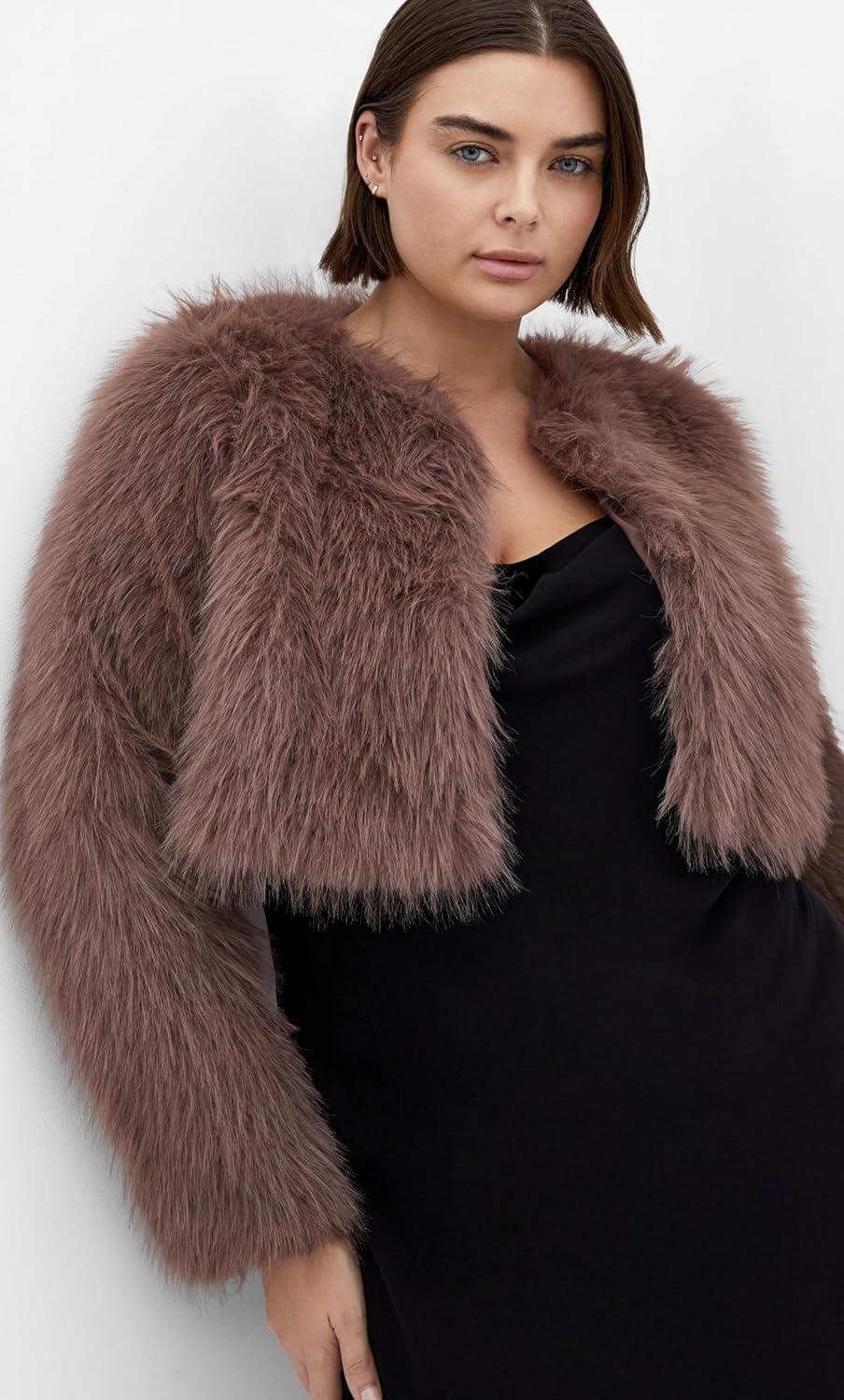 image:imageCity Chic Womens Plus Size Jacket Angelica Faux Fur CropTruffle