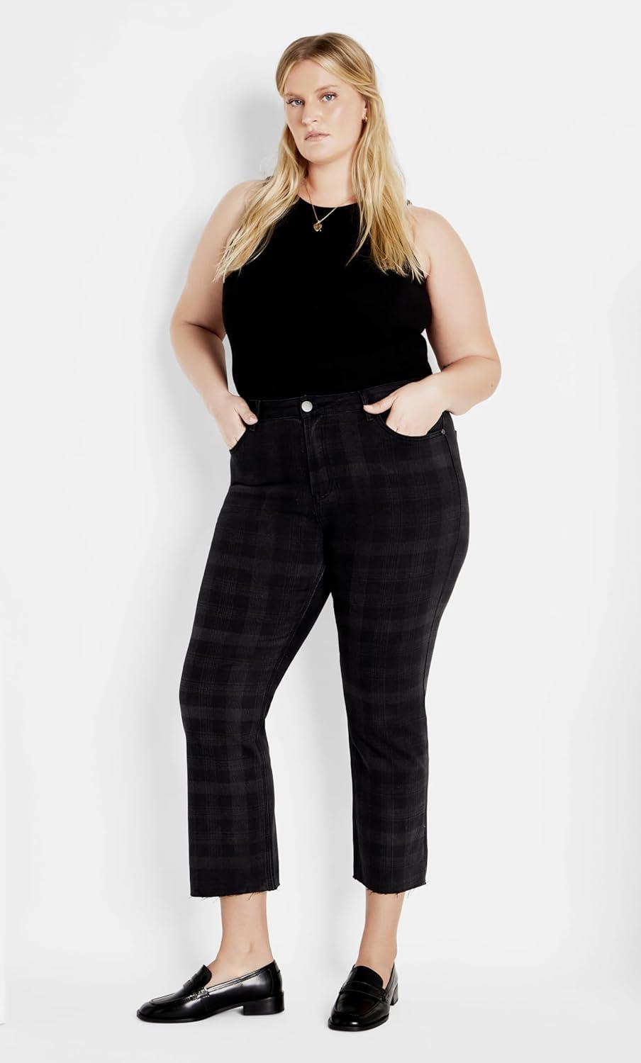 image:imageCity Chic Womens Plus Size Jean Harley Baylee StraightGrey Check