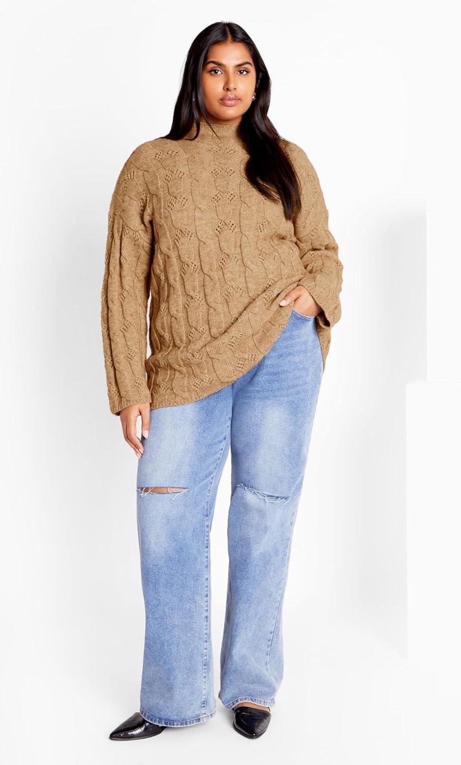 image:imageCity Chic Womens Plus Size Jumper Iris CableCaramel