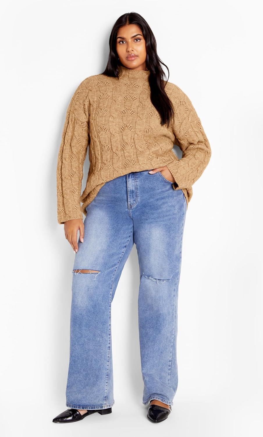 image:imageCity Chic Womens Plus Size Jumper Iris CableCaramel