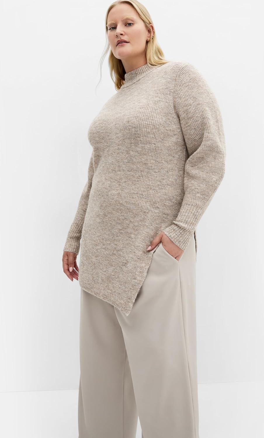 image:imageCity Chic Womens Plus Size Jumper Longline SplitTaupe
