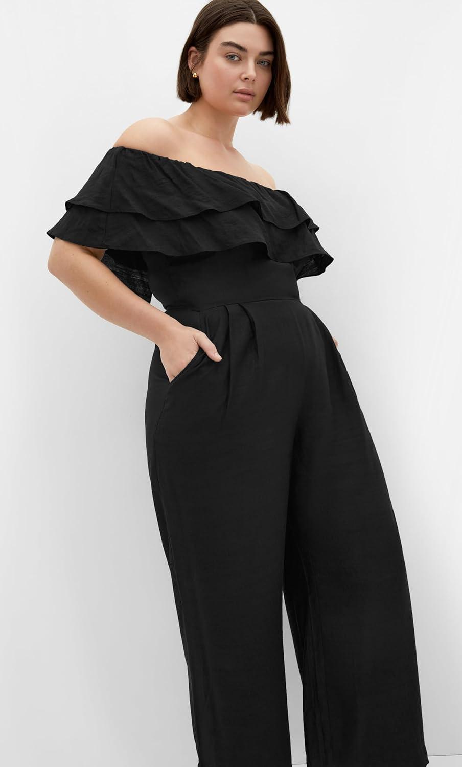 image:imageCity Chic Womens Plus Size Jumpsuit Poppy Off ShoulderBlack