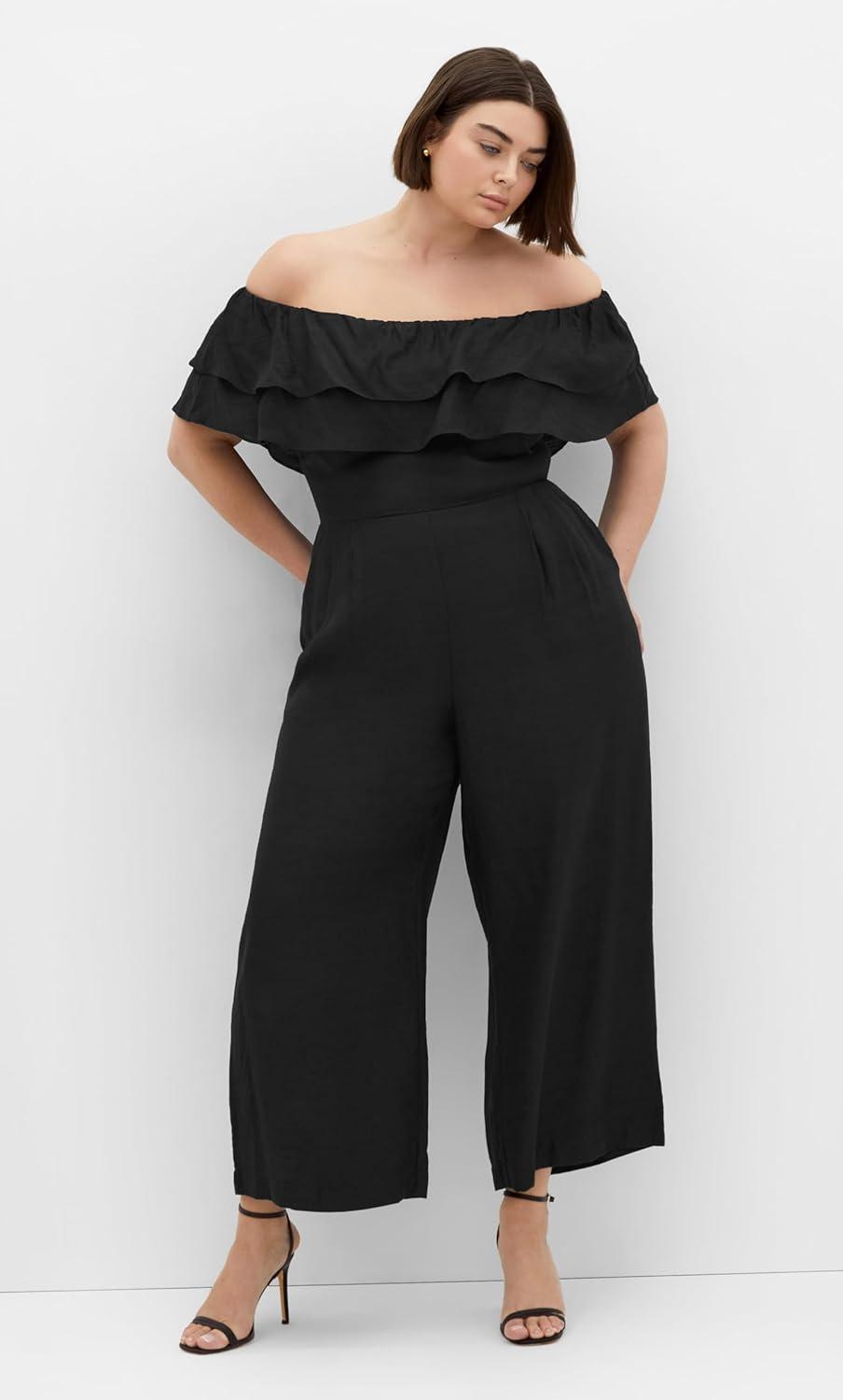 image:imageCity Chic Womens Plus Size Jumpsuit Poppy Off ShoulderBlack