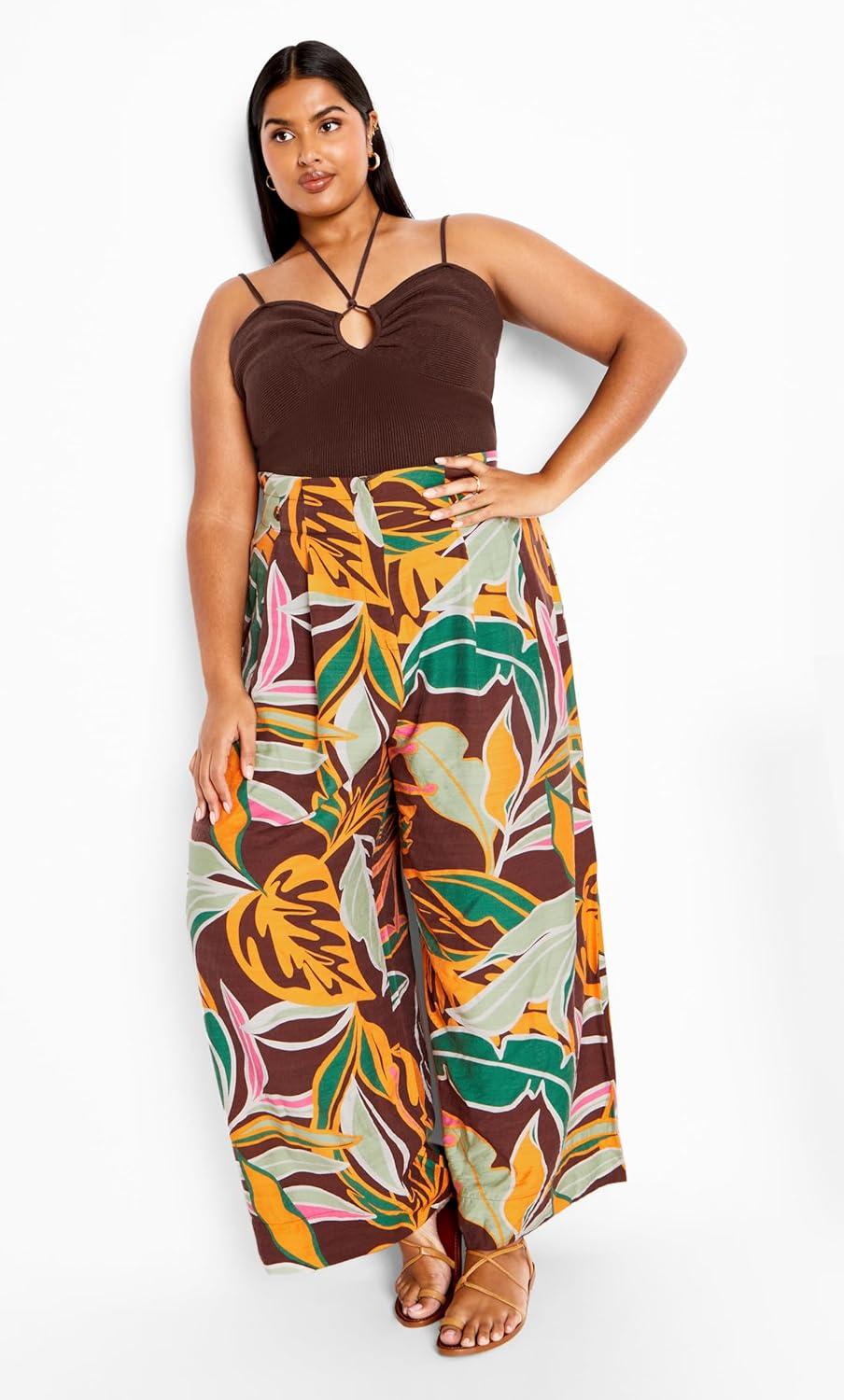 image:imageCity Chic Womens Plus Size Pant Peta Print Tie WaistOpulent Foligae