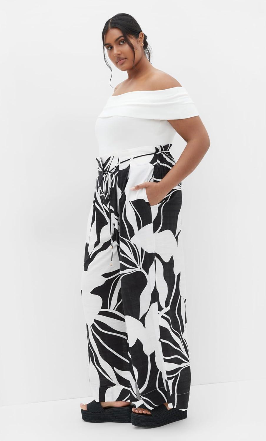 image:imageCity Chic Womens Plus Size Pant Peta Print Tie WaistPalm Paradise