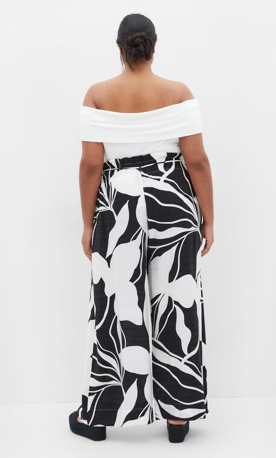 image:imageCity Chic Womens Plus Size Pant Peta Print Tie WaistPalm Paradise