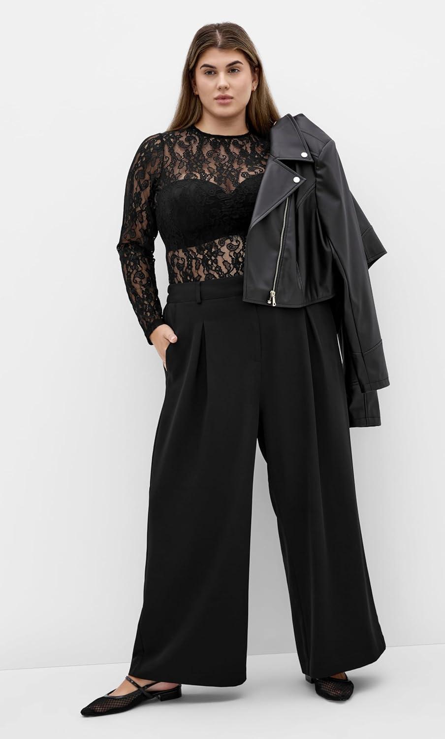image:imageCity Chic Womens Plus Size Pants Jordan Wide Leg PetiteBlack