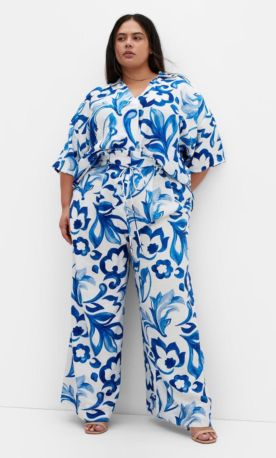image:imageCity Chic Womens Plus Size Pants Resort Wide PrintMykonos