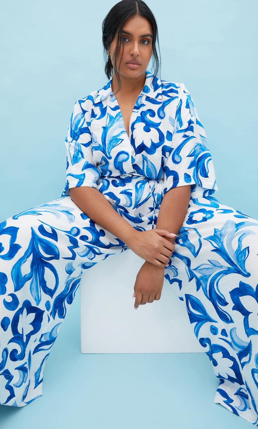 image:imageCity Chic Womens Plus Size Pants Resort Wide PrintMykonos