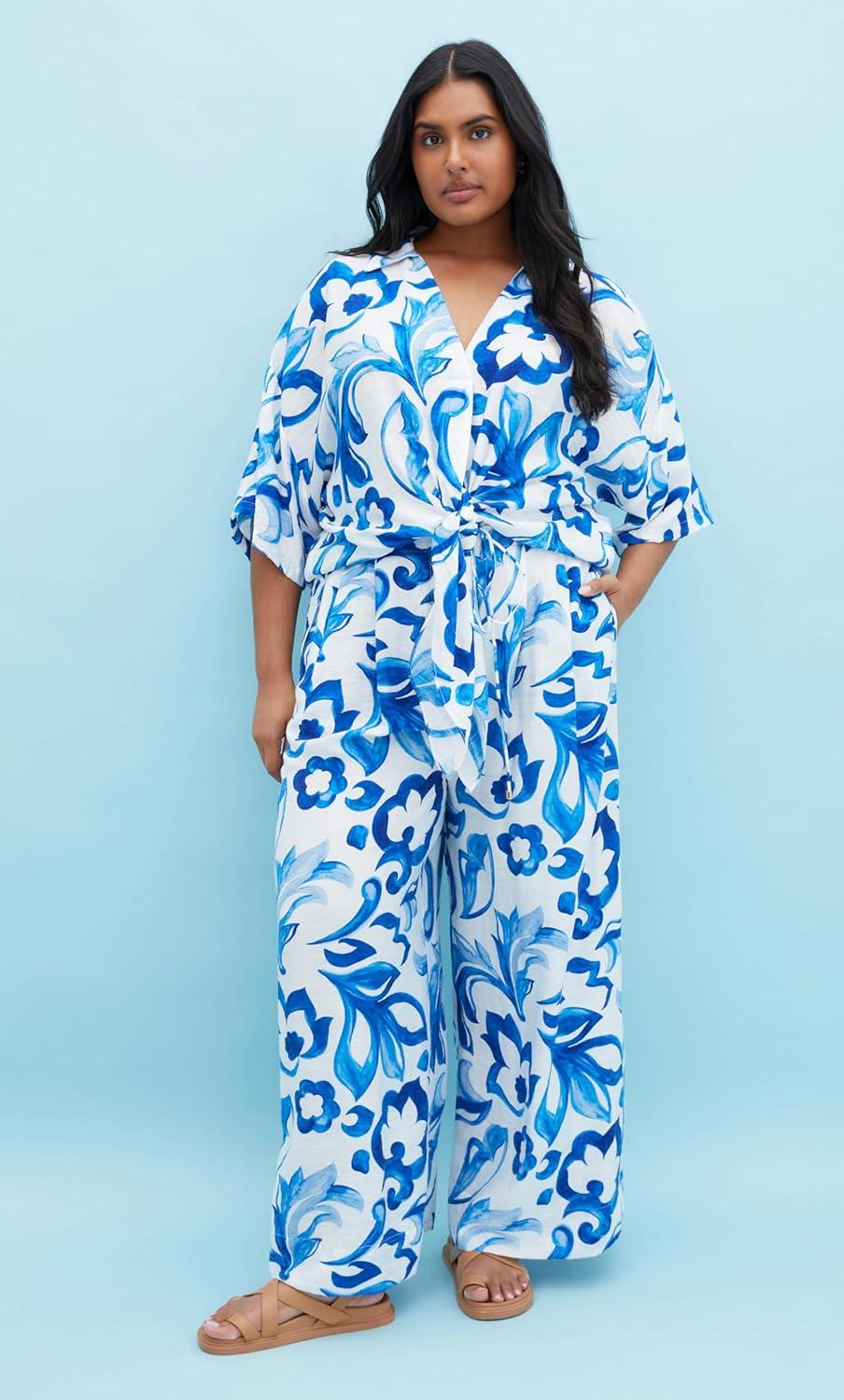 image:imageCity Chic Womens Plus Size Pants Resort Wide PrintMykonos