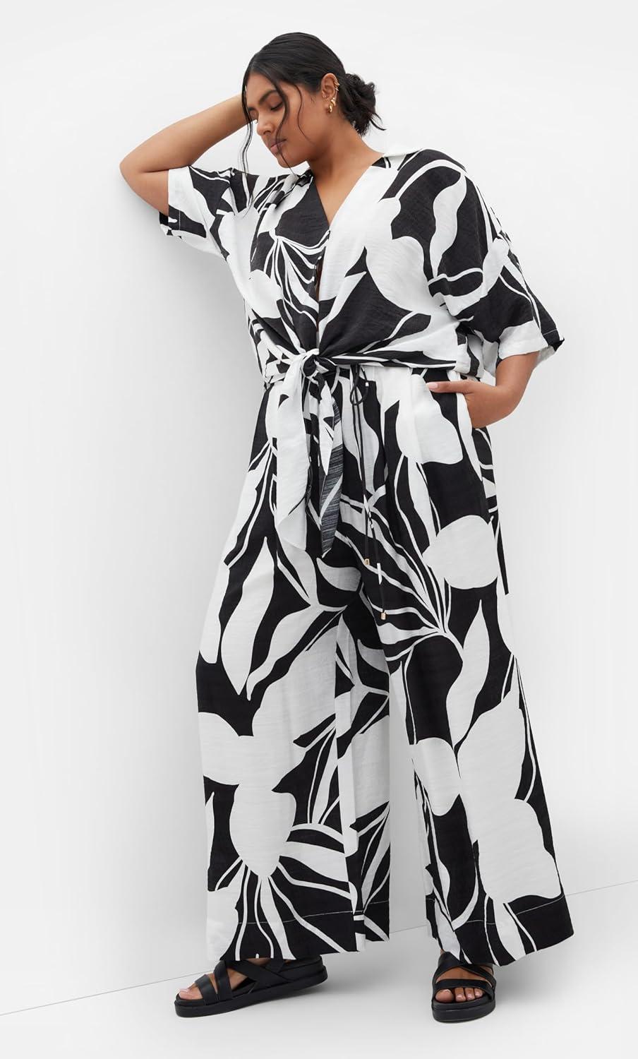 image:imageCity Chic Womens Plus Size Pants Resort Wide PrintPalm Paradise