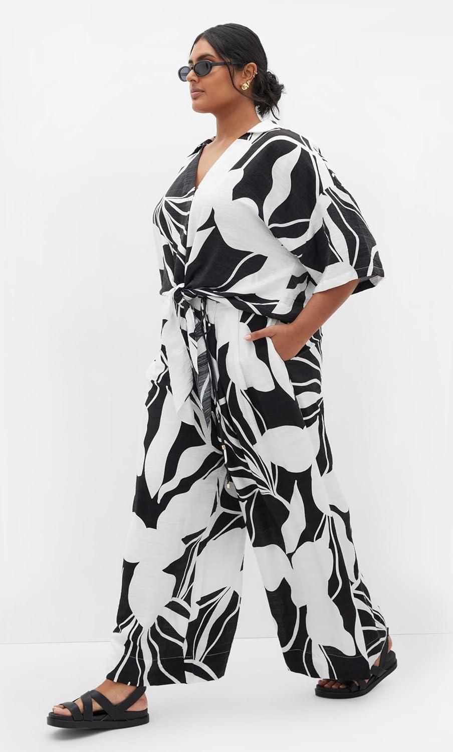 image:imageCity Chic Womens Plus Size Pants Resort Wide PrintPalm Paradise