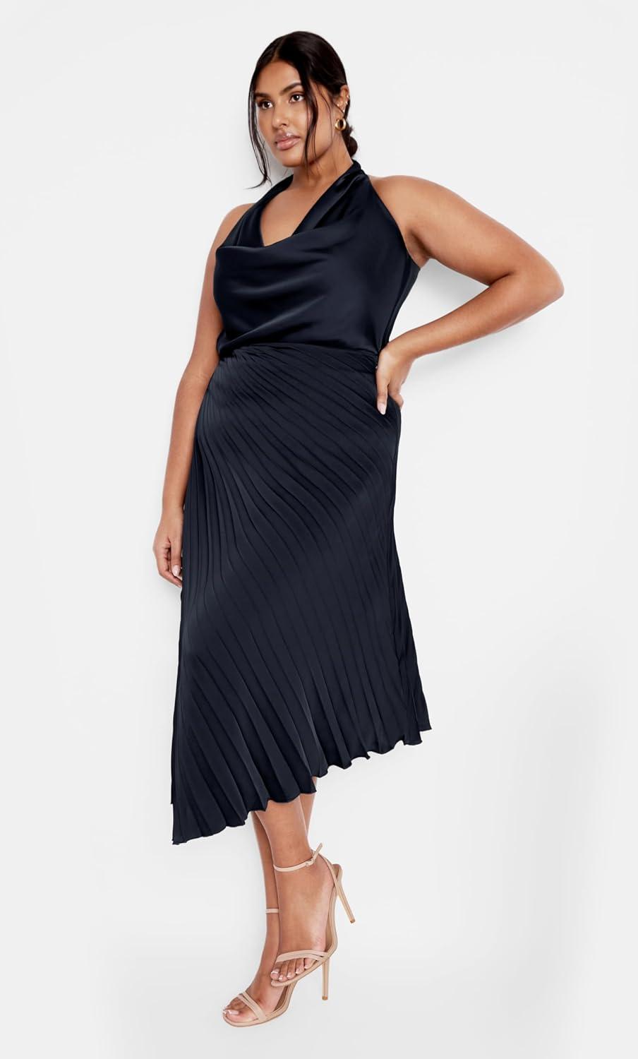 image:imageCity Chic Womens Plus Size Skirt Amaya Asymmetrical Harmonica PleatBlue