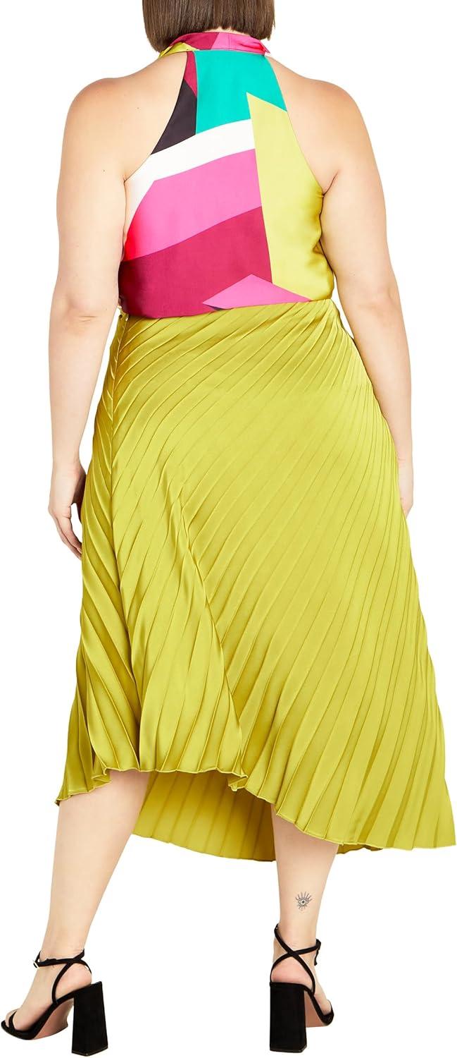 image:imageCity Chic Womens Plus Size Skirt Amaya Asymmetrical Harmonica PleatChartreuse