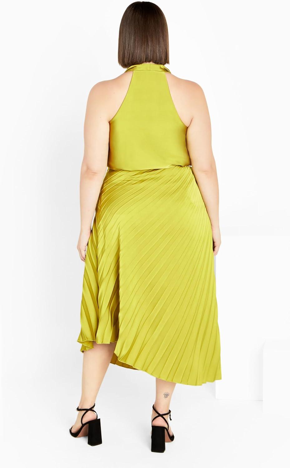 image:imageCity Chic Womens Plus Size Skirt Amaya Asymmetrical Harmonica PleatChartreuse