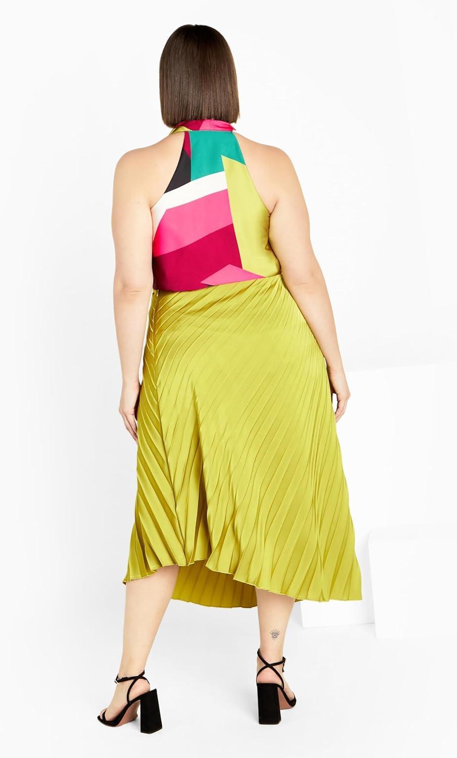 image:imageCity Chic Womens Plus Size Skirt Amaya Asymmetrical Harmonica PleatChartreuse