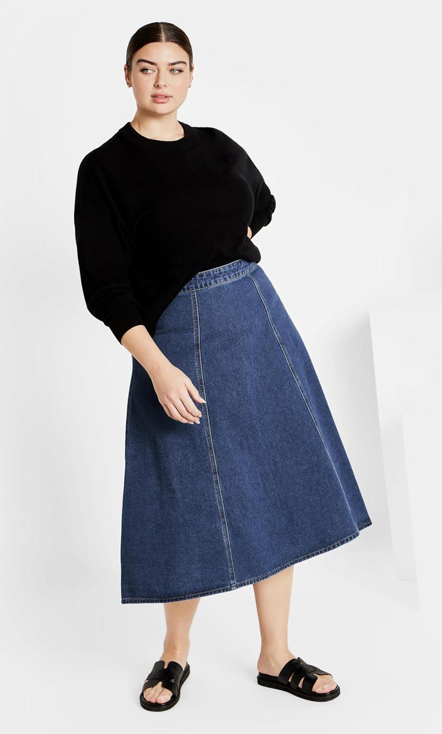 image:imageCity Chic Womens Plus Size Skirt Denim Hi LoDenim Mid