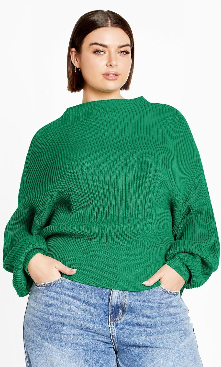 image:imageCity Chic Womens Plus Size Sweater Angel SleeveGreenstone