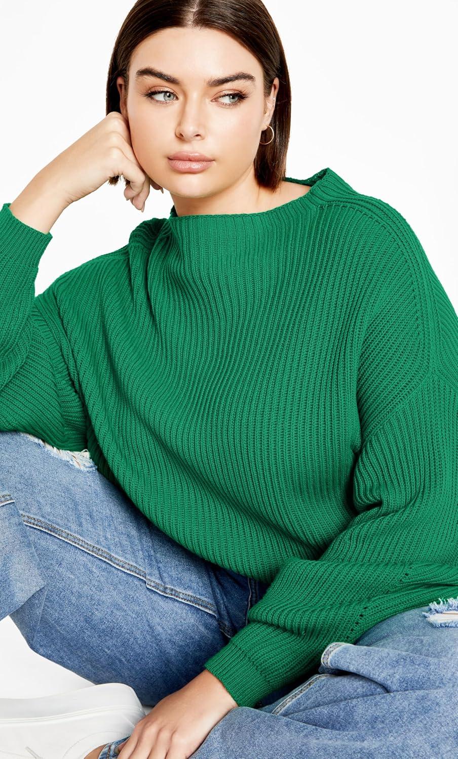 image:imageCity Chic Womens Plus Size Sweater Angel SleeveGreenstone