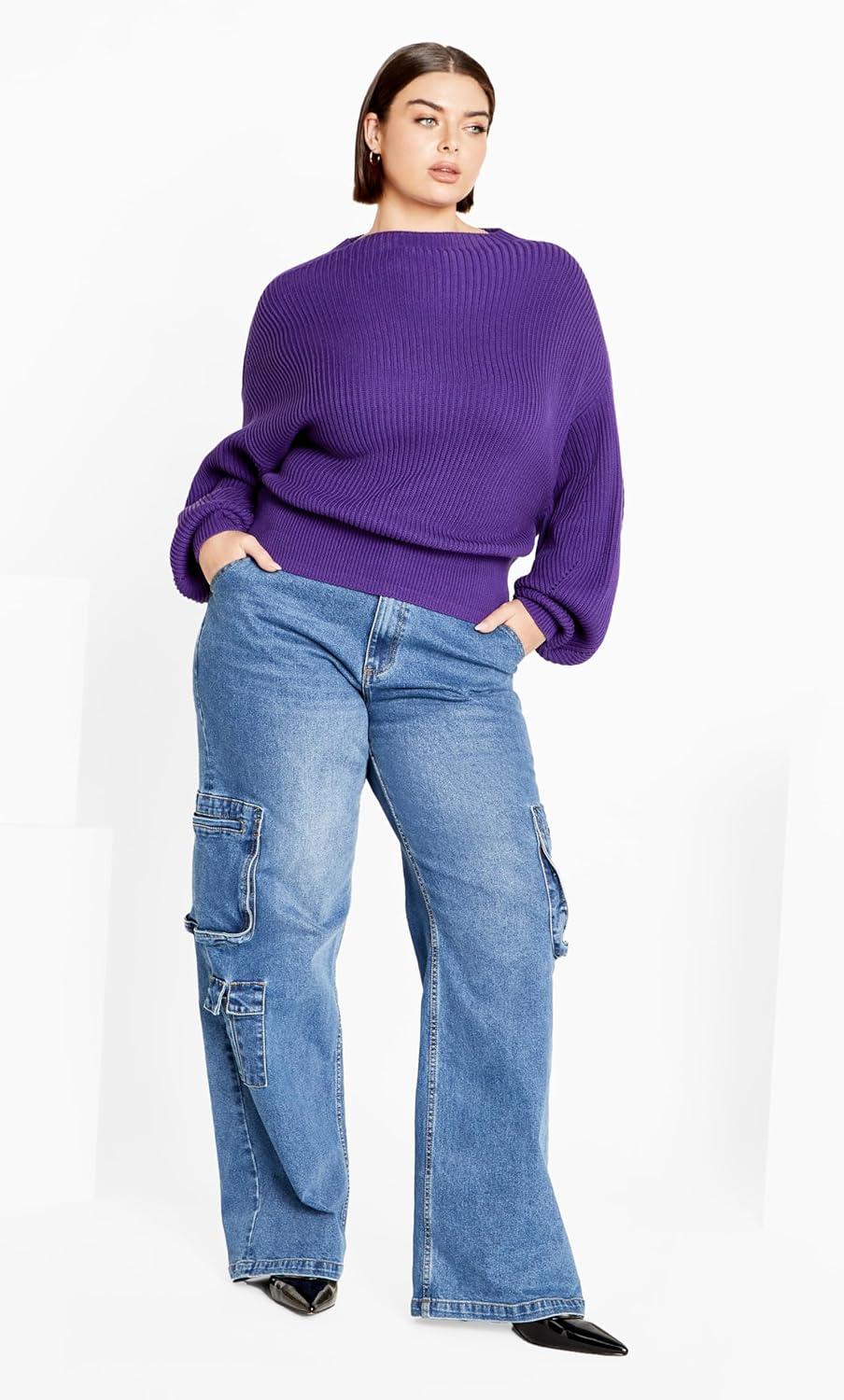 image:imageCity Chic Womens Plus Size Sweater Angel SleeveRoyal Purple