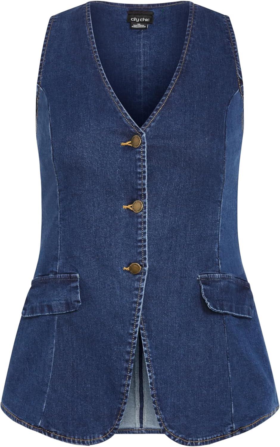 image:imageCity Chic Womens Plus Size Vest AugustLight Wash