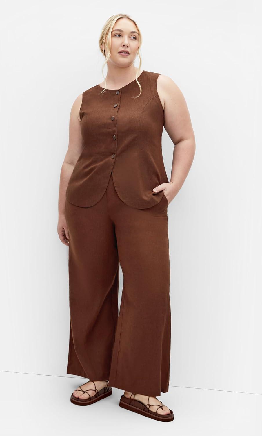 image:imageCity Chic Womens Plus Size Vest Vivien LinenChocolate