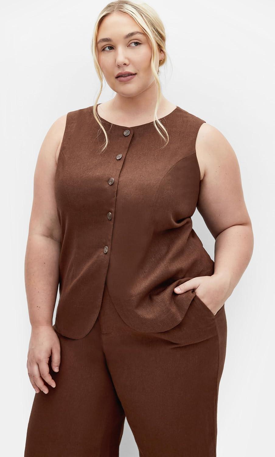 image:imageCity Chic Womens Plus Size Vest Vivien LinenChocolate