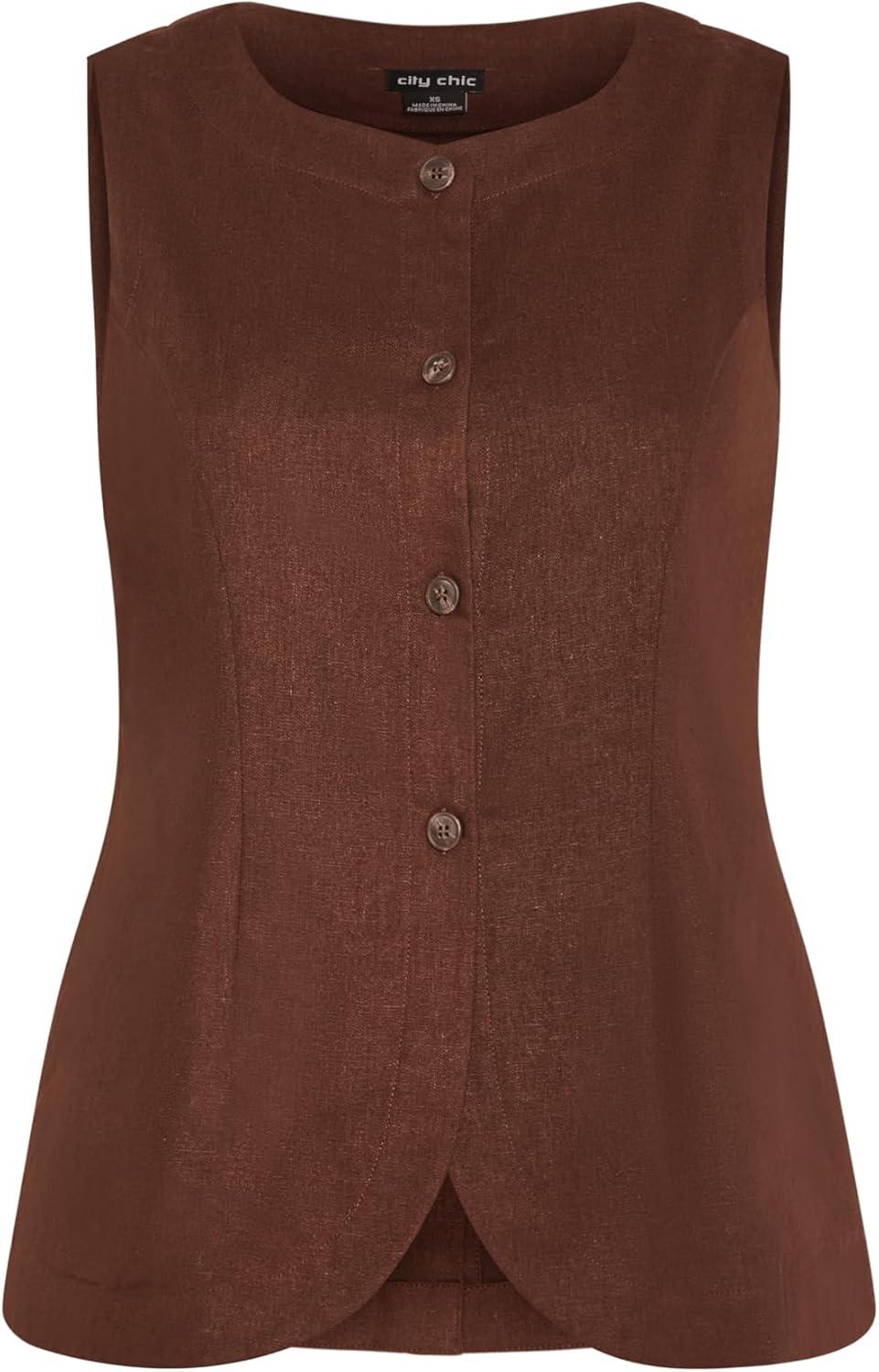 image:imageCity Chic Womens Plus Size Vest Vivien LinenChocolate