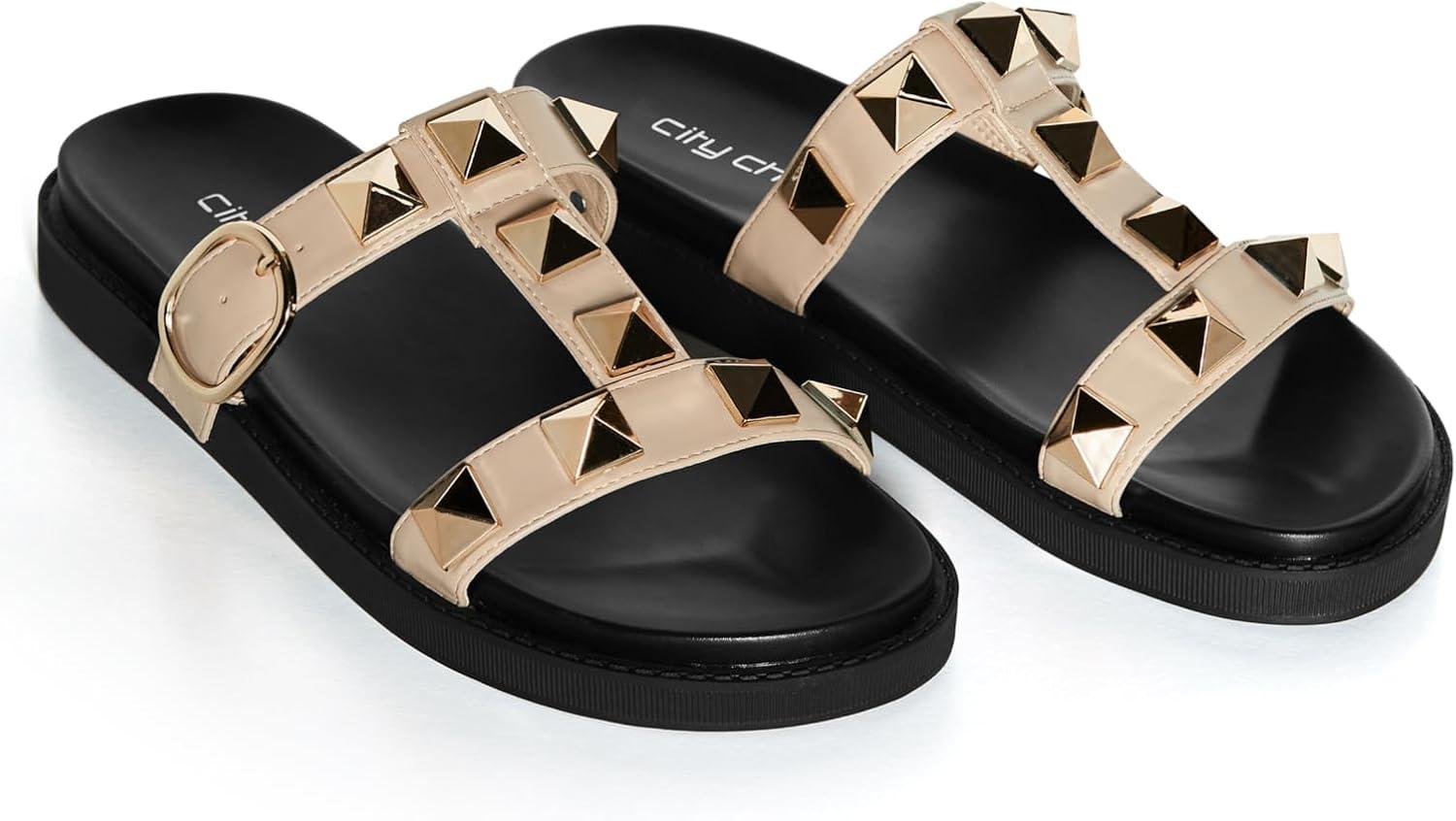 image:imageCity Chic Womens WIDE FIT Totally Spike Slide NeutralNeutral