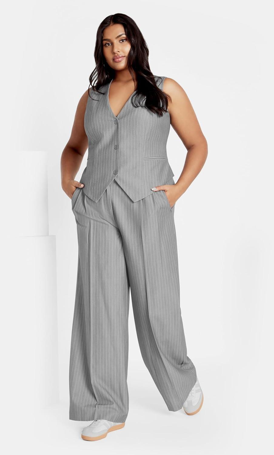 image:imageCity Chic womens Citychic Plus Size Vest Jazmin PinstrpSilver Pinstripe