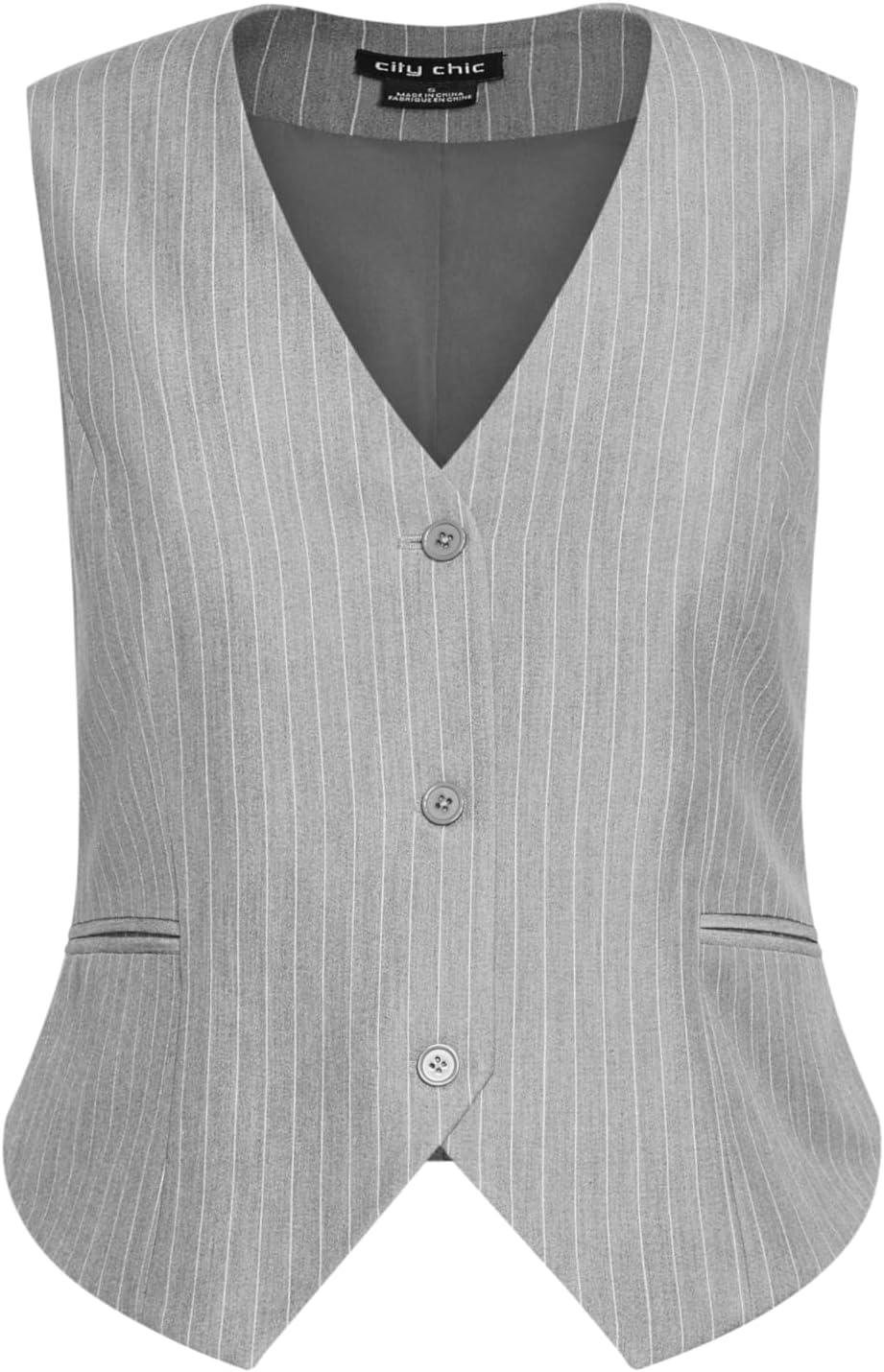 image:imageCity Chic womens Citychic Plus Size Vest Jazmin PinstrpSilver Pinstripe