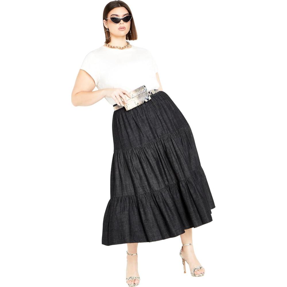 image:imageCity Chic Plus Size Skirt Denim Tier SkirtBlack