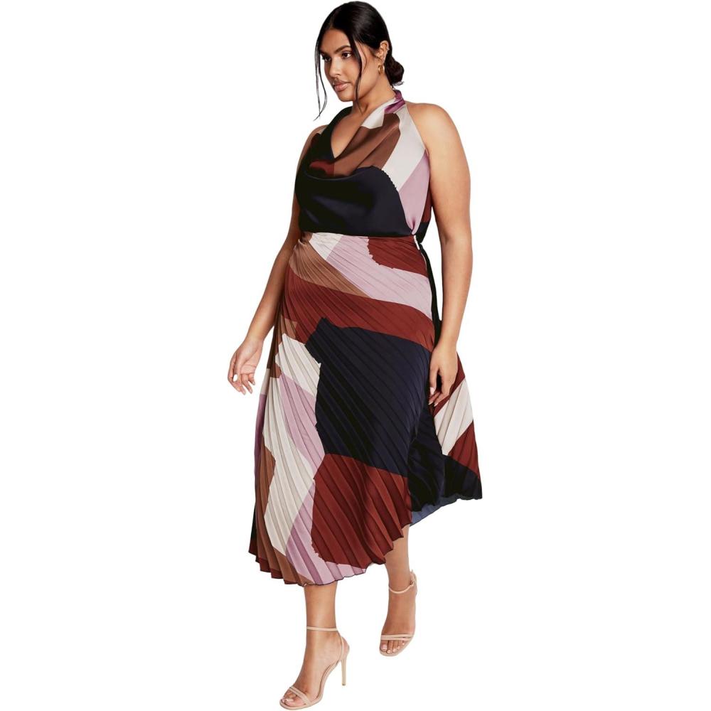 image:imageCity Chic Womens Plus Size Amaya Asymmetrical Harmonica Pleat Print SkirtPurple
