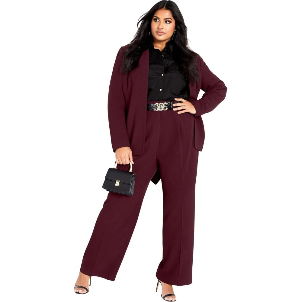 image:imageCity Chic Womens Plus Size Audrie Straight Leg Textured PantOxblood