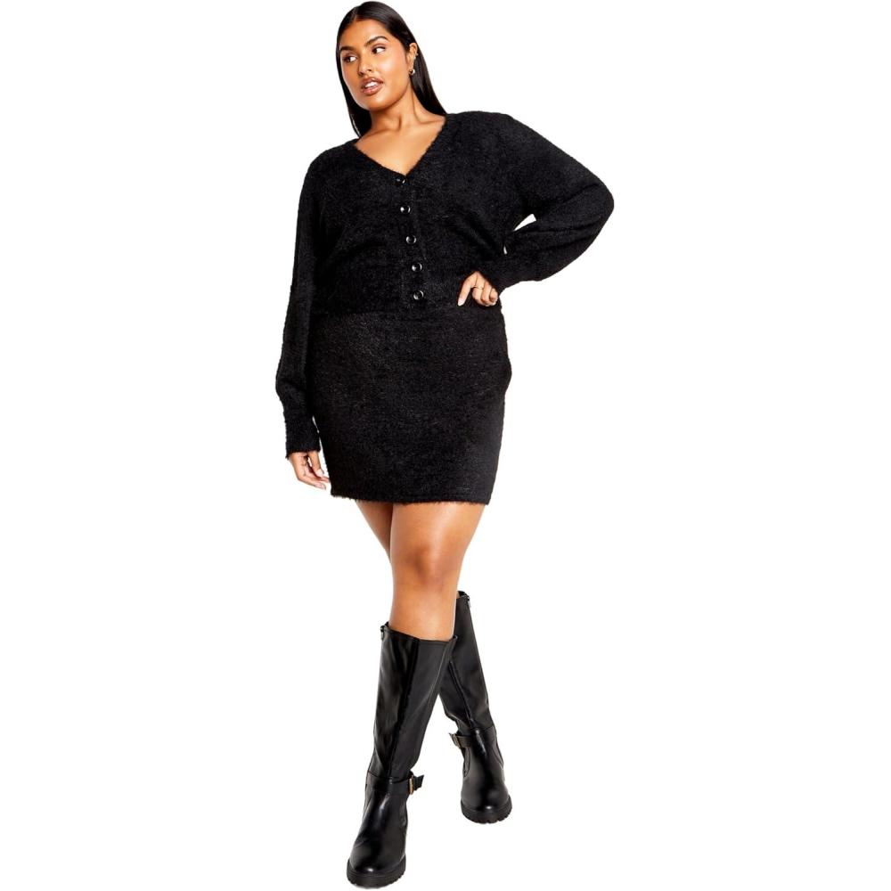 image:imageCity Chic Womens Plus Size Cardi Fluffy ButtonBlack