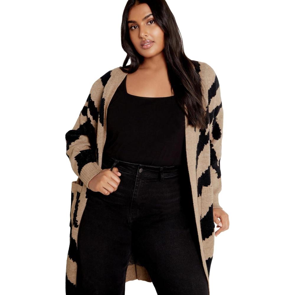 image:imageCity Chic Womens Plus Size Earn Your Stripes CardiganBlackIvory