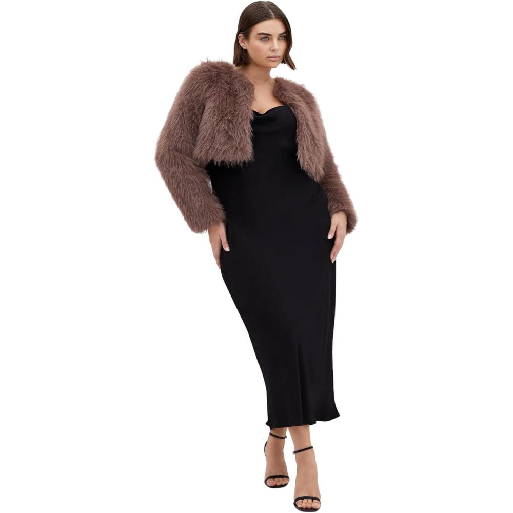 image:imageCity Chic Womens Plus Size Jacket  Angelica Faux Fur CropTruffle