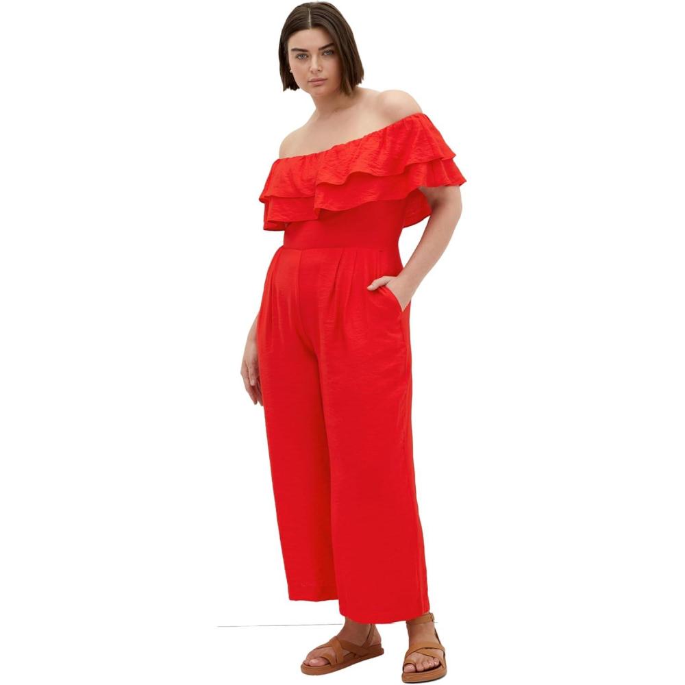 image:imageCity Chic Womens Plus Size Jumpsuit  Poppy Off ShoulderSunset