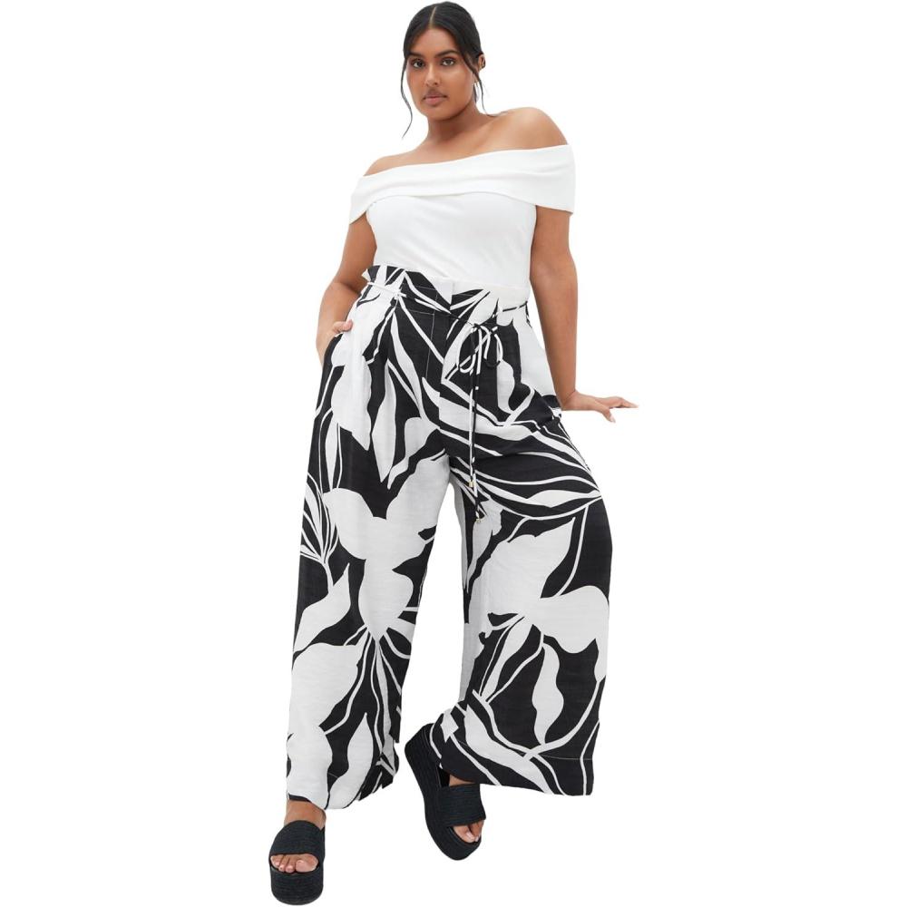 image:imageCity Chic Womens Plus Size Pant Peta Print Tie WaistPalm Paradise