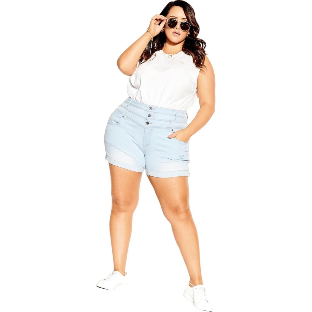 image:imageCity Chic Womens Plus Size Short Hi Rise Corset Waistband ShortDenim Light