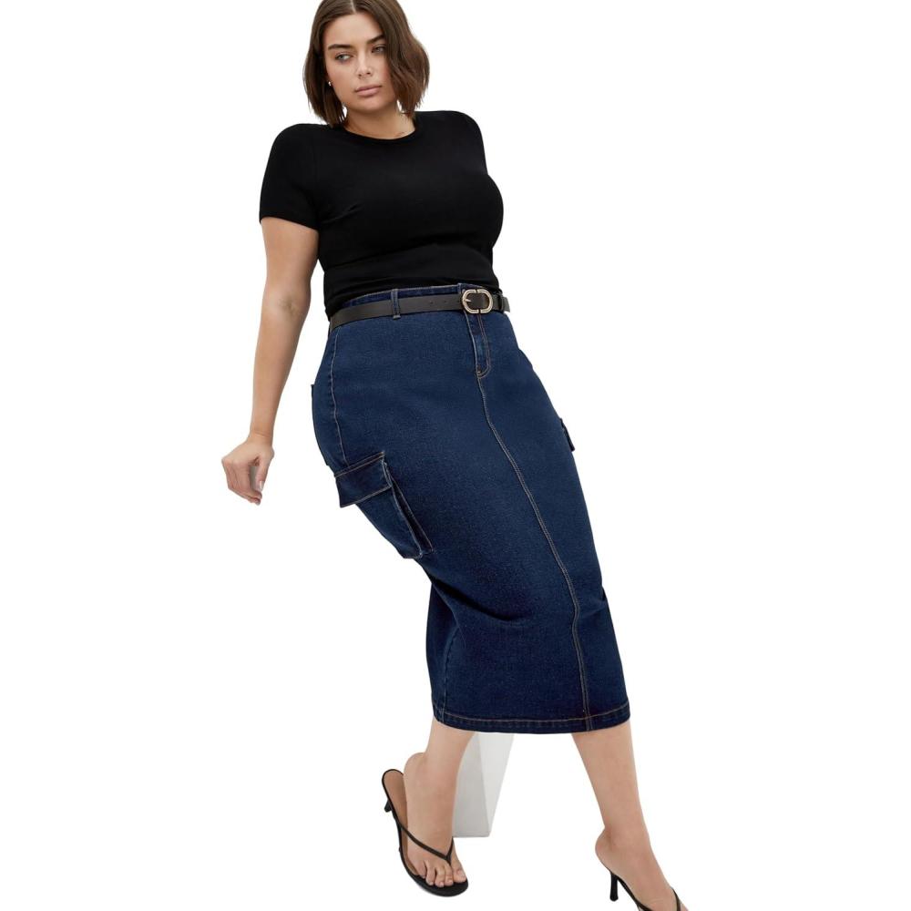image:imageCity Chic Womens Plus Size Skirt  RayaDark Wash