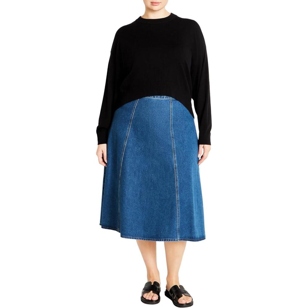 image:imageCity Chic Womens Plus Size Skirt Denim Hi LoDenim Mid