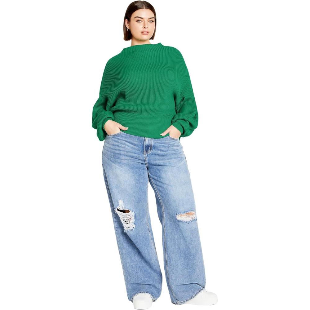 image:imageCity Chic Womens Plus Size Sweater  Angel SleeveGreenstone